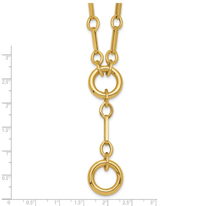 14K Yellow Gold Polished Fancy Long Link with Circles 17.5 Inch Y-Drop Necklace