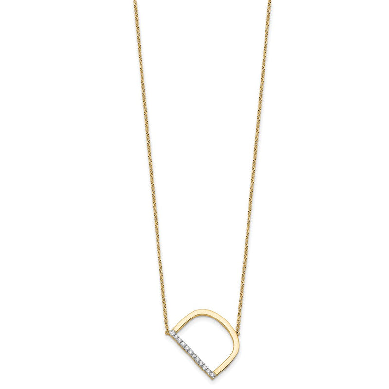 14K Yellow Gold Sideways Diamond Initial D 18 Inch Necklace