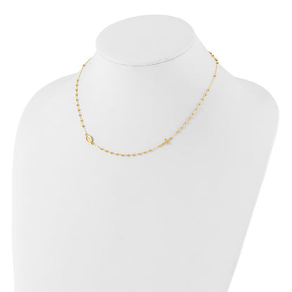14K Yellow Gold Polished Miraculous Medal and Cross Beaded Rosary Design 16.5 Inch Necklace