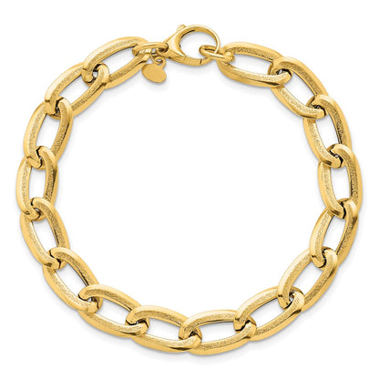 14K Yellow Gold Polished And Textured 8mm Long Curb Link 7.5 Inch Bracelet