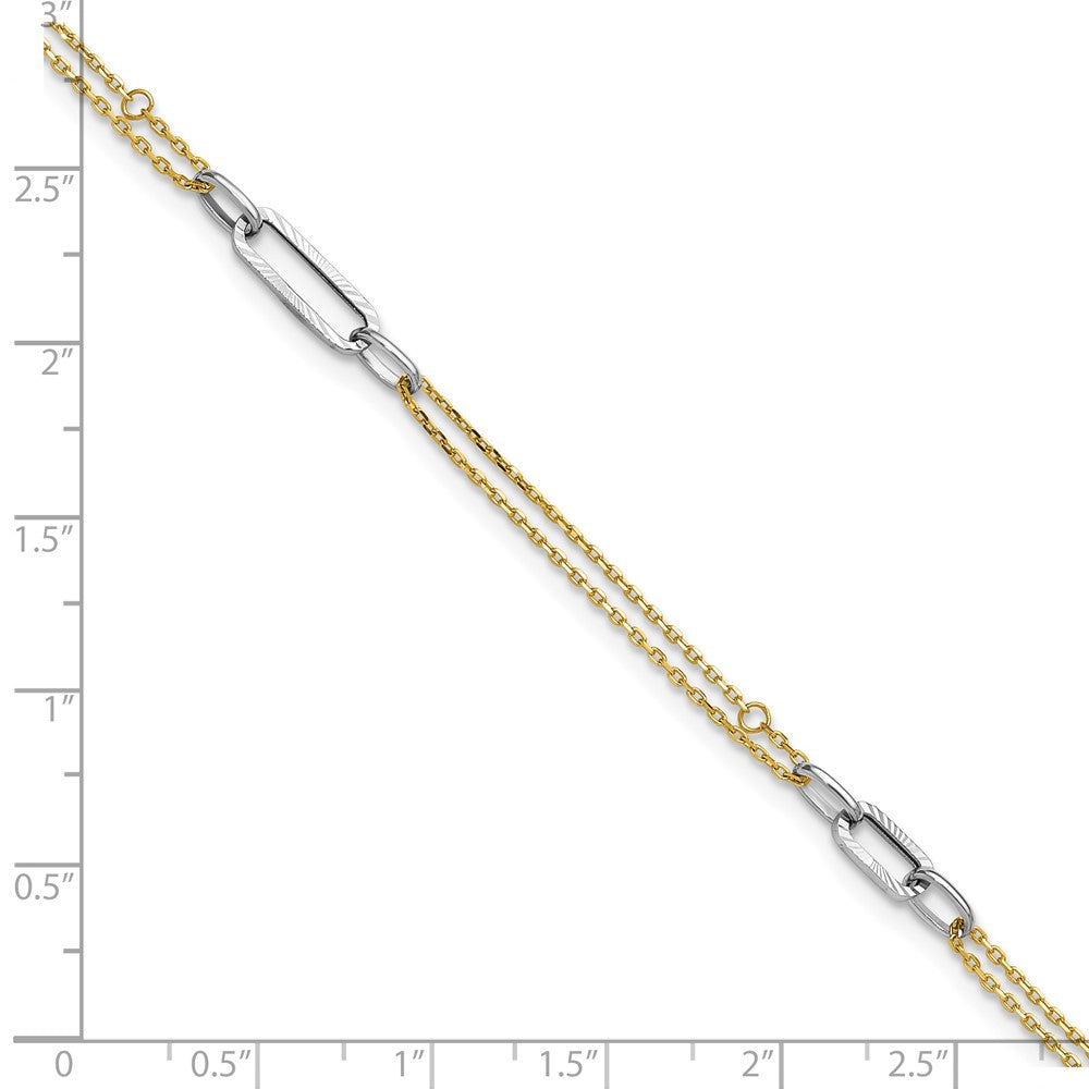 14K Two-Tone Gold Two-tone Polished Diamond-cut 3-Station Plus Extender Total Chain Anklet