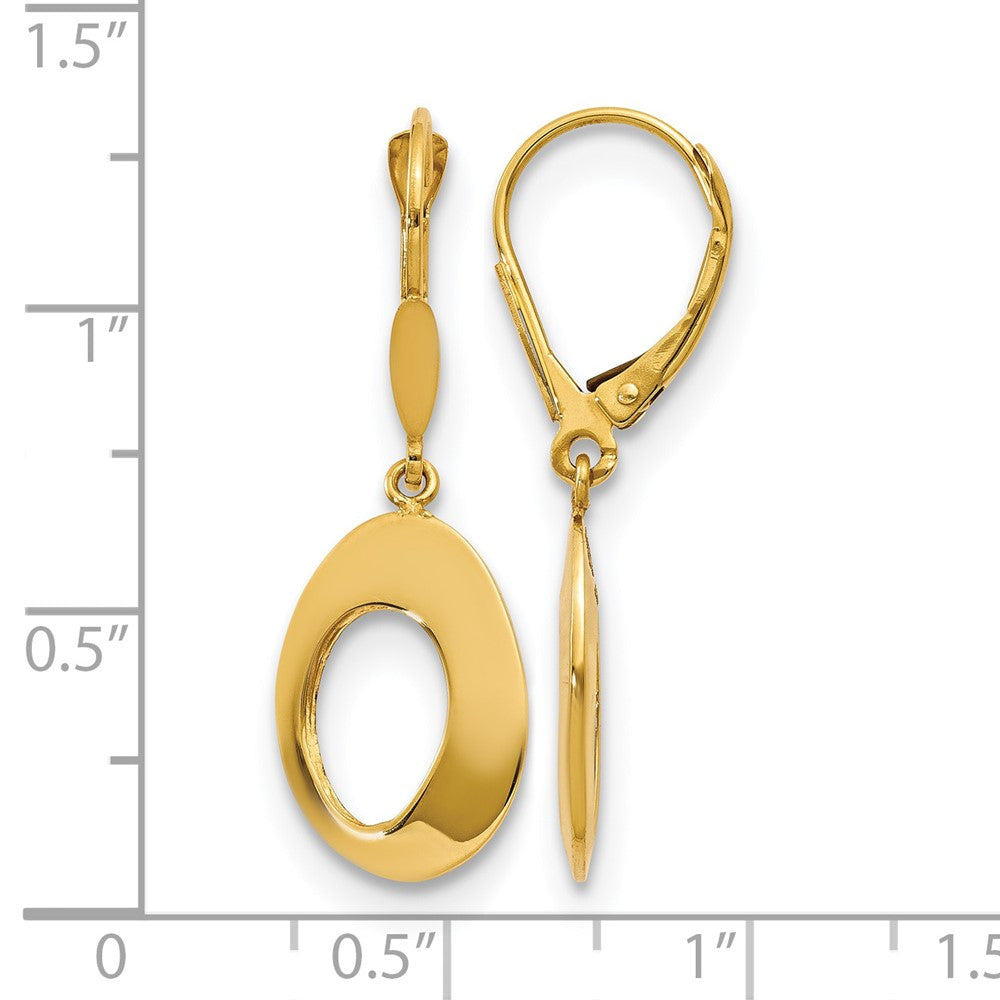 14K Yellow Gold Polished Hollow Circles Leverback Earrings