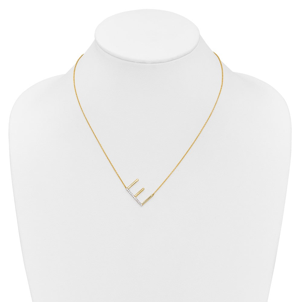 14K Yellow Gold Sideways Diamond Initial E 18 Inch Necklace