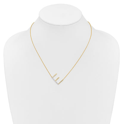 14K Yellow Gold Sideways Diamond Initial E 18 Inch Necklace