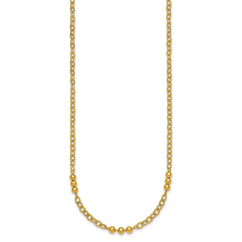 14K Yellow Gold Polished 3.5mm Fancy Beaded and Cable Link 18 Inch Necklace