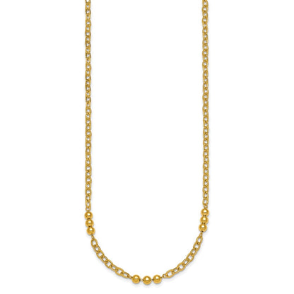 14K Yellow Gold Polished 3.5mm Fancy Beaded and Cable Link 18 Inch Necklace