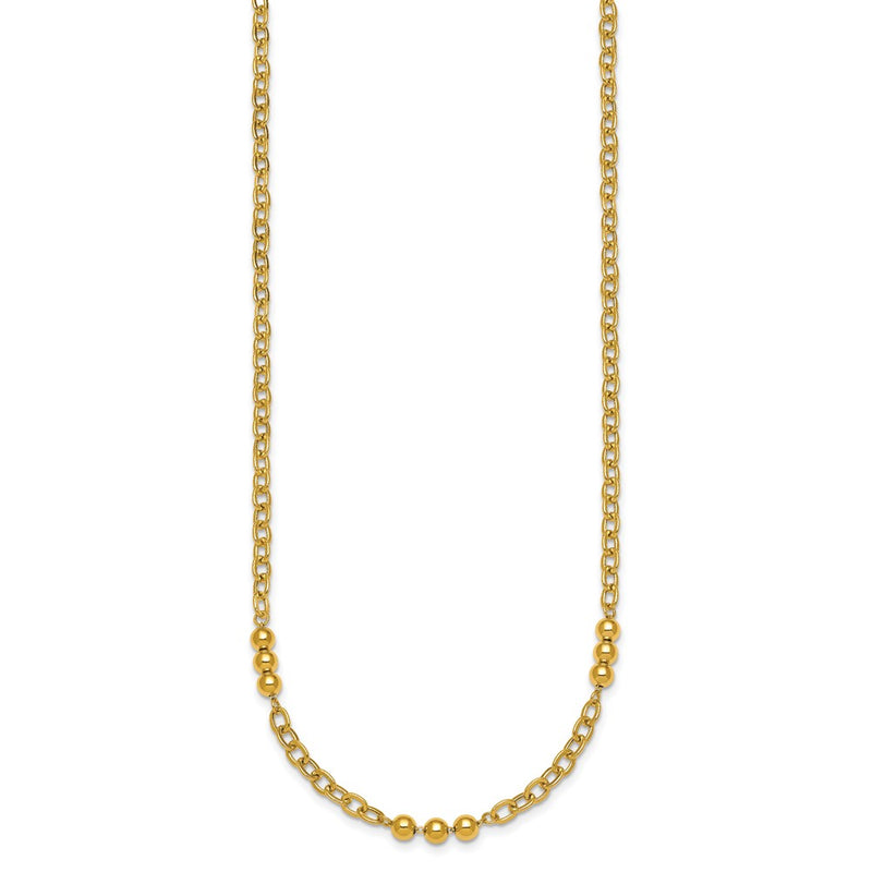 14K Yellow Gold Polished 3.5mm Fancy Beaded and Cable Link 18 Inch Necklace