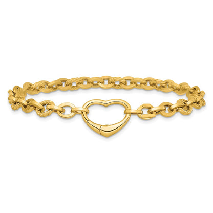 14K Yellow Gold Polished and Twisted Cable Link with Heart Clasp 7.5 Inch Bracelet