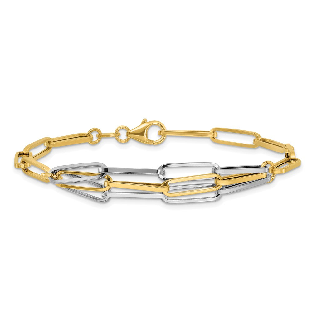 14K Two-Tone Gold Two-tone Polished Fancy Paperclip Link 7.5 Inch Bracelet