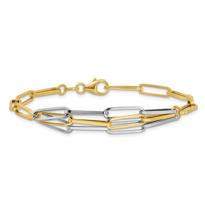 14K Two-Tone Gold Two-tone Polished Fancy Paperclip Link 7.5 Inch Bracelet