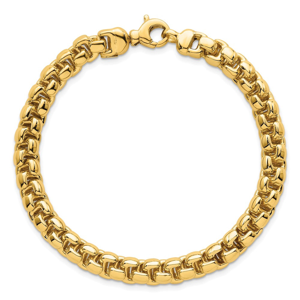 14K Yellow Gold Polished 7.5mm Fancy Rounded Box Link 8 Inch Bracelet