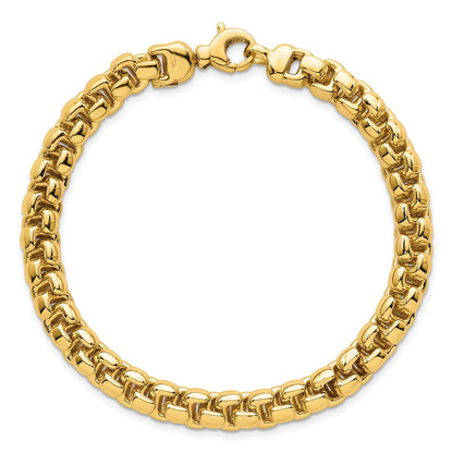 14K Yellow Gold Polished 7.5mm Fancy Rounded Box Link 8 Inch Bracelet