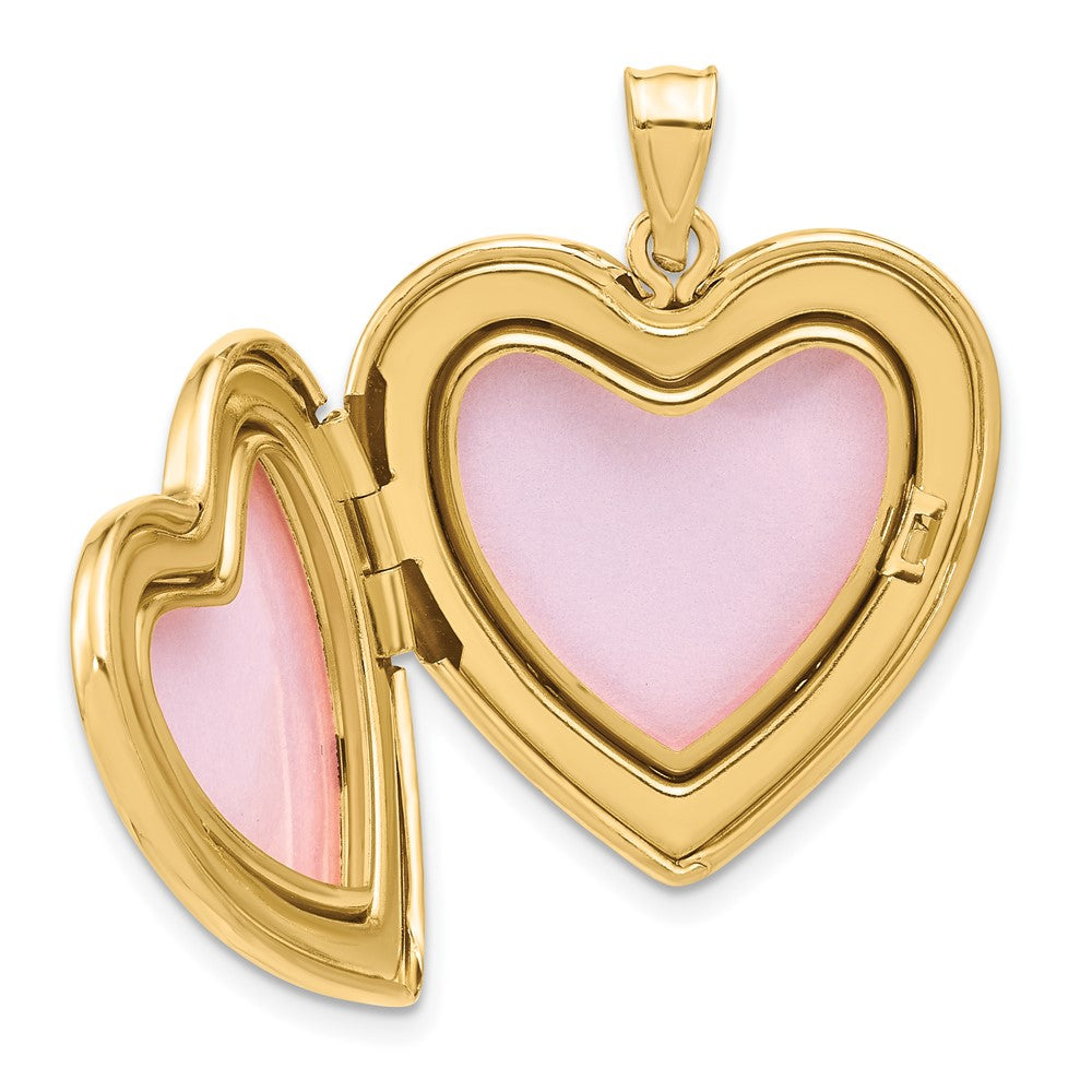 14K Yellow Gold Satin and Polished Diamond Star 24mm Heart Locket