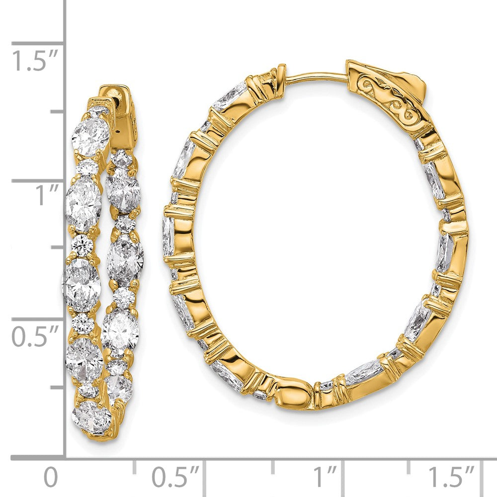 14K Yellow Gold Certified Oval and Round VS DEF Diamond Inside/Outside Hoop Earrings