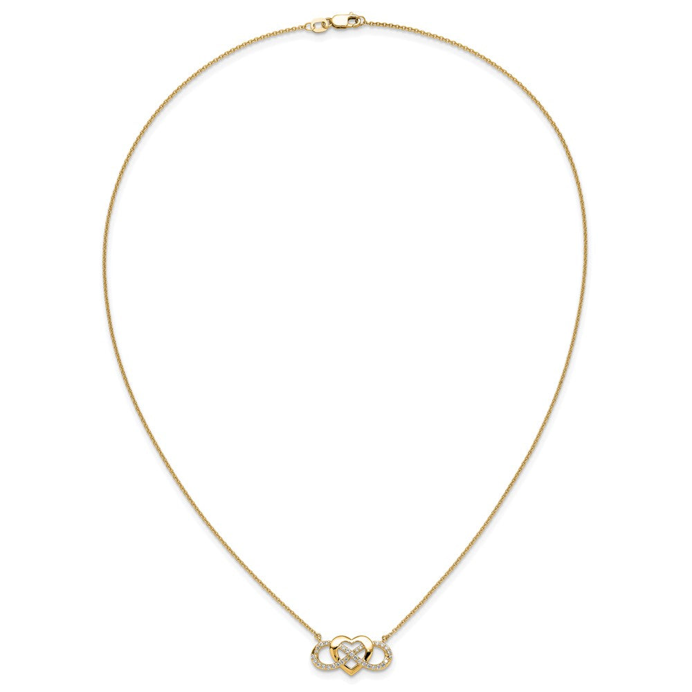 14K Yellow Gold Polished 1/5 carat Diamond Infinity with Heart 18 Inch Necklace