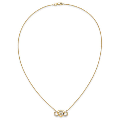 14K Yellow Gold Polished 1/5 carat Diamond Infinity with Heart 18 Inch Necklace