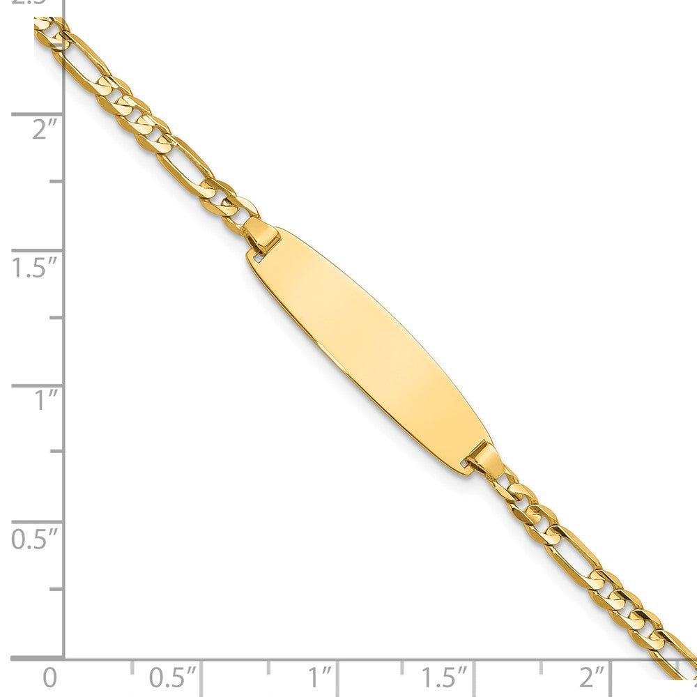 14K Yellow Gold Polished Solid Chain/Solid Plate 3.0mm Figaro Link 25.5x7.3mm Plate 8 Inch ID Bracelet