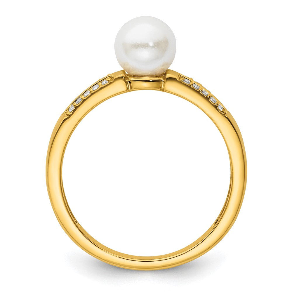 14K Yellow Gold Polished 1/15 carat Diamond and Freshwater Cultured Pearl Size 7 Ring