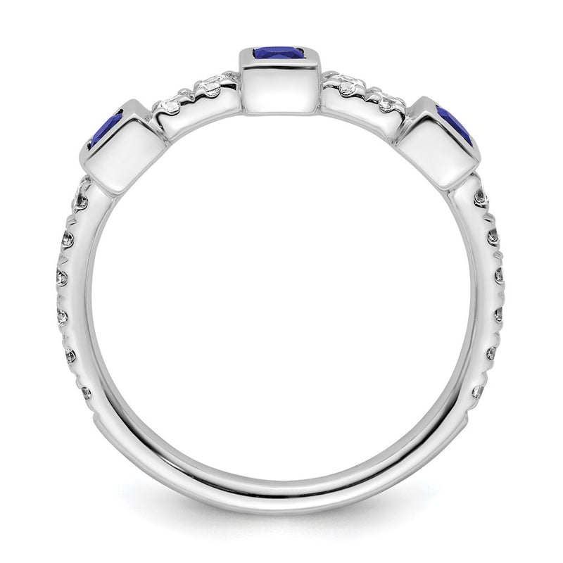 14K White Gold Polished Diamond and Sapphire Fashion Ring