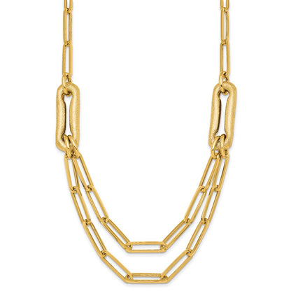 14K Yellow Gold Polished And Brushed Double Layer Paperclip Link 18.25 Inch Necklace