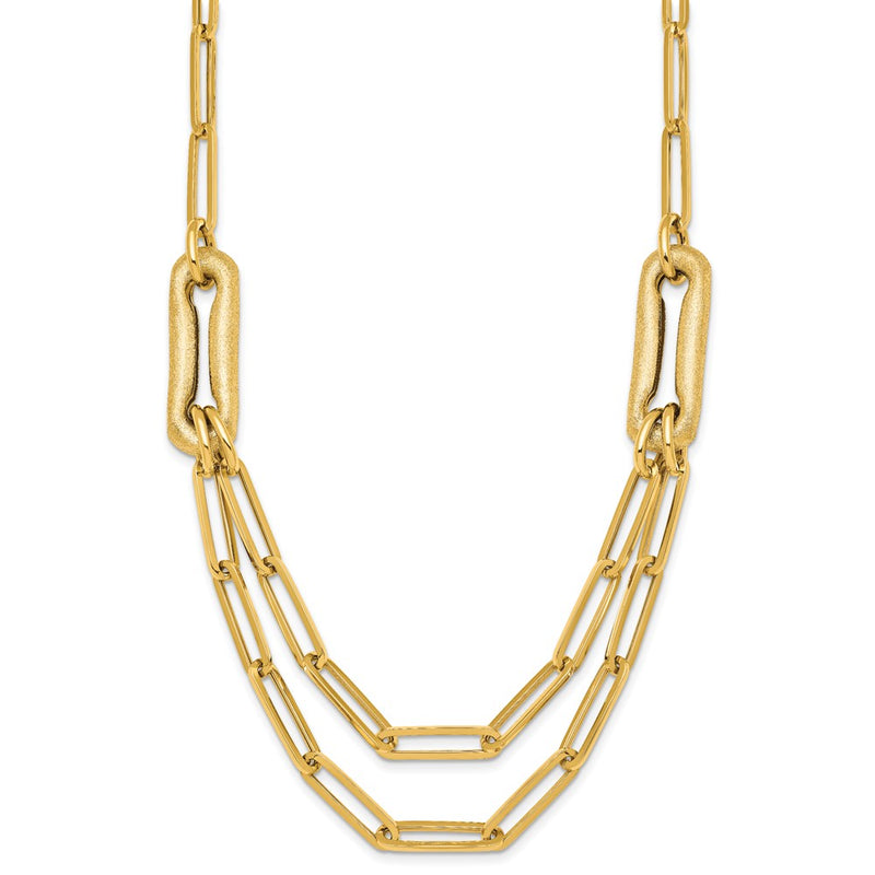 14K Yellow Gold Polished And Brushed Double Layer Paperclip Link 18.25 Inch Necklace