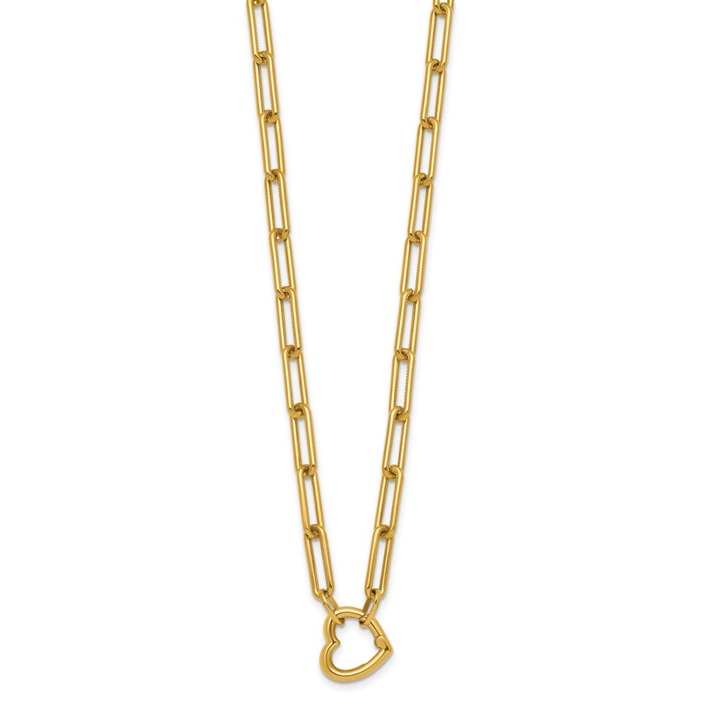 14K Yellow Gold Polished Heart Clasp 17.5 Inch Paperclip Chain Necklace
