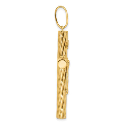 14K Yellow Gold Polished and Textured Crucifix Pendant