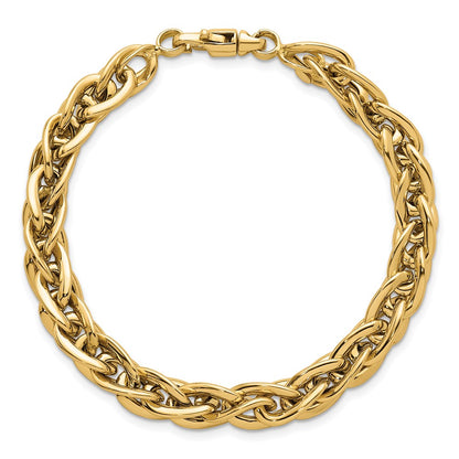 14K Yellow Gold Polished Fancy Textured Oval Open Link Chain Bracelet