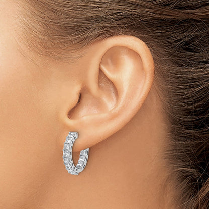 14K White Gold Inside/Outside Cert Lab Grown VS DEF Princess Diamond Hoop Earrings