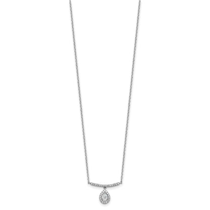 14K White Gold 1/4 carat Diamond Bar with Dangle Pear Halo 18 Inch Necklace