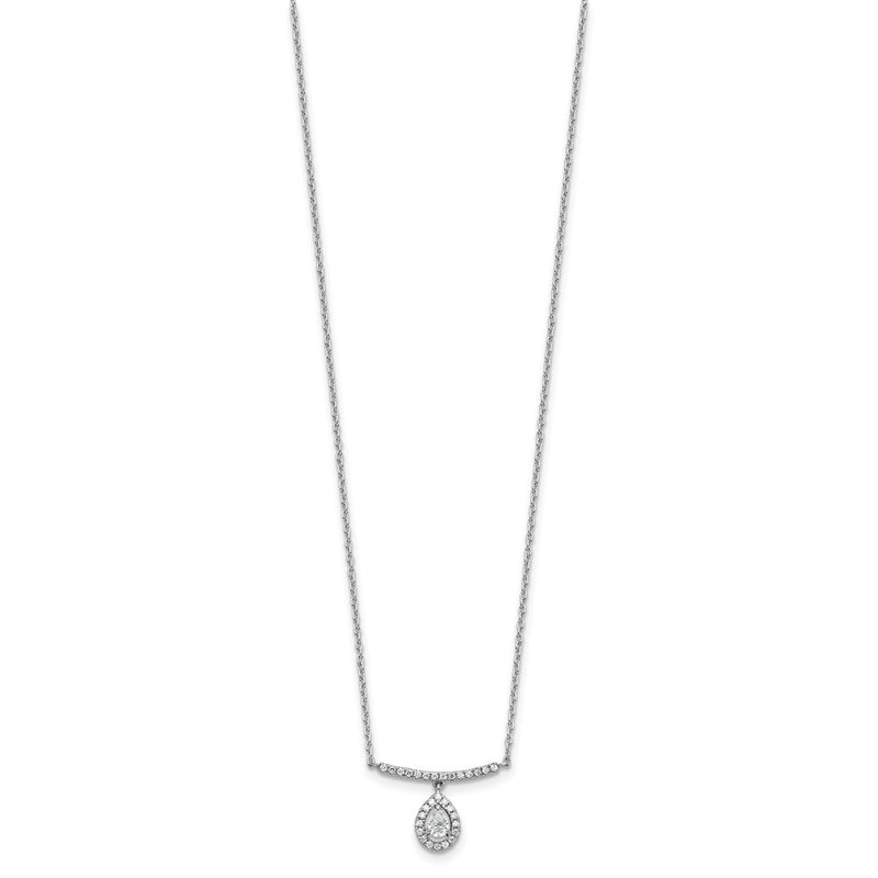 14K White Gold 1/4 carat Diamond Bar with Dangle Pear Halo 18 Inch Necklace