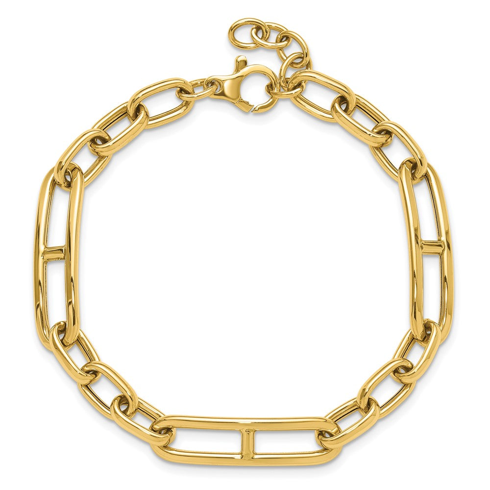 14K Yellow Gold Polished 7.4mm Fancy Open Link Cable 8 Inch Bracelet