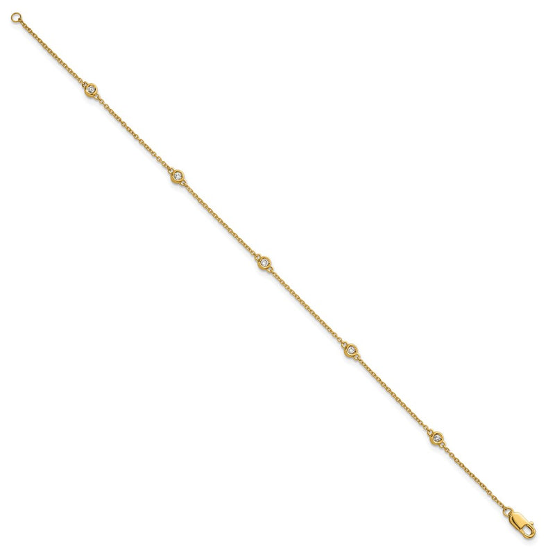14K Yellow Gold Complete 1/8 carat Bezel-set Diamond and Cable Chain 5-Station 7 Inch Bracelet