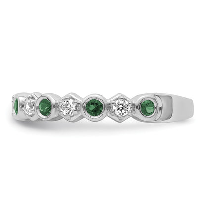 14K White Gold Polished Diamond and Emerald Fashion Ring
