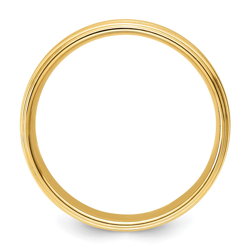 14K Yellow Gold 6mm Heavyweight Comfort Fit Brushed Satin/Polished Milgrain Grooved Edge Wedding Band Ring