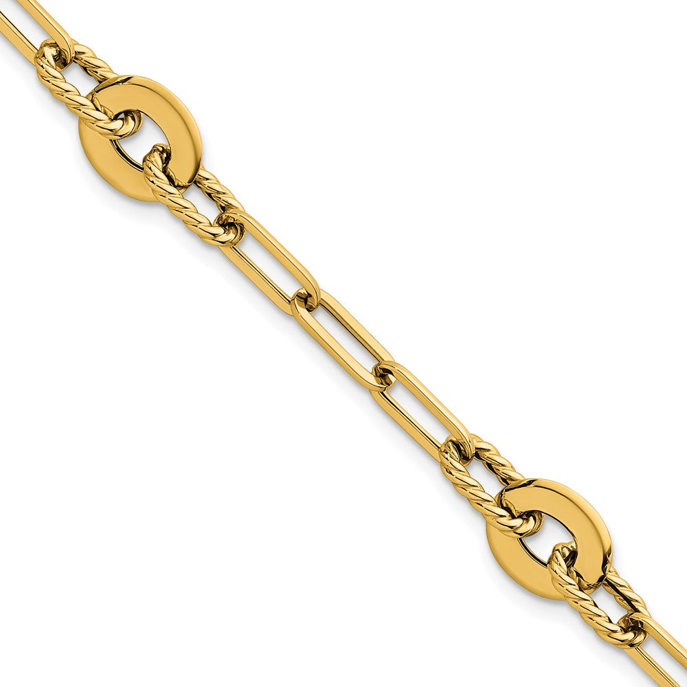14K Yellow Gold Polished and Twisted 9.2mm Open Link Chain Bracelet