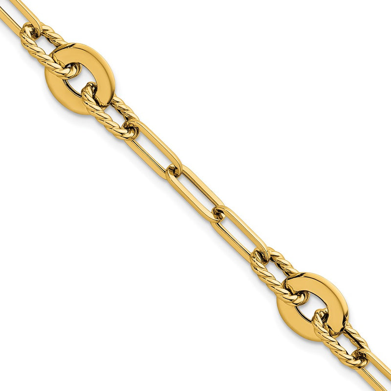 14K Yellow Gold Polished and Twisted 9.2mm Open Link Chain Bracelet