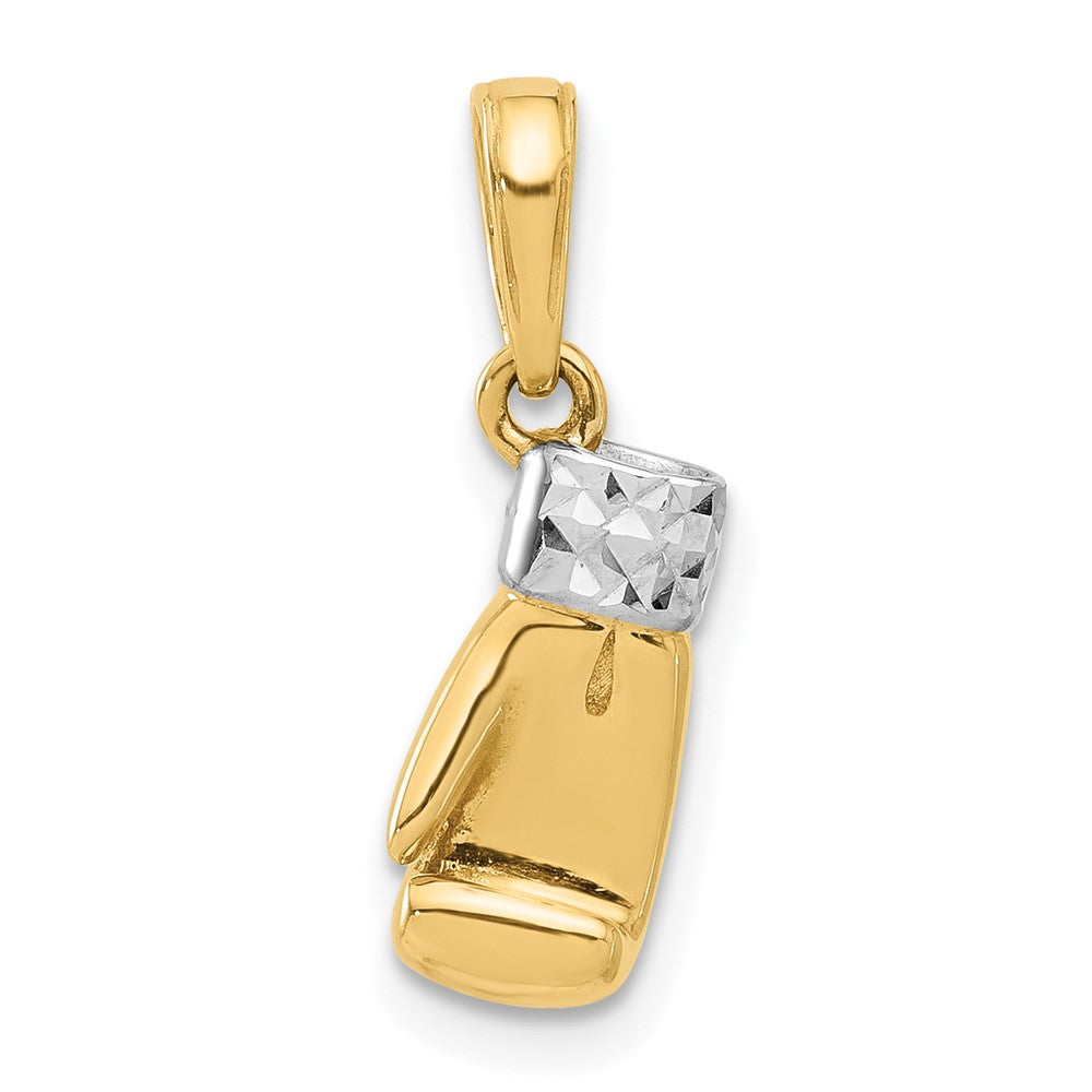 14K Yellow Gold and Rhodium Diamond-cut Boxing Glove Pendant