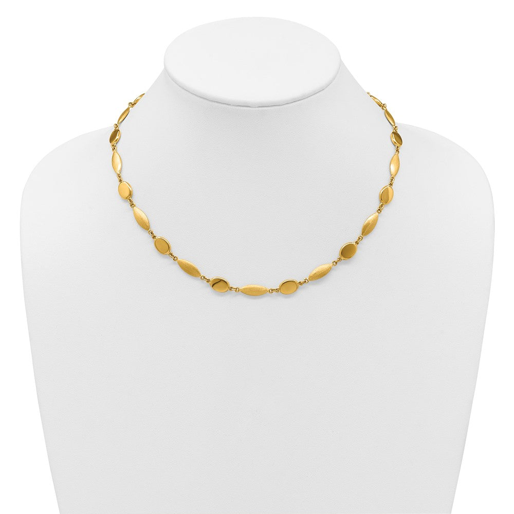 14K Yellow Gold Polished And Brushed 7.5mm Fancy Oval and Round Link 18 Inch Necklace