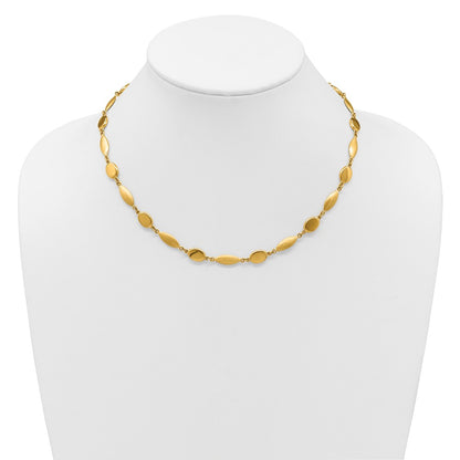 14K Yellow Gold Polished And Brushed 7.5mm Fancy Oval and Round Link 18 Inch Necklace
