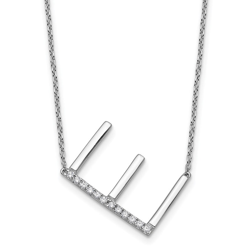 14K White Gold Sideways Diamond Initial E 18 Inch Necklace