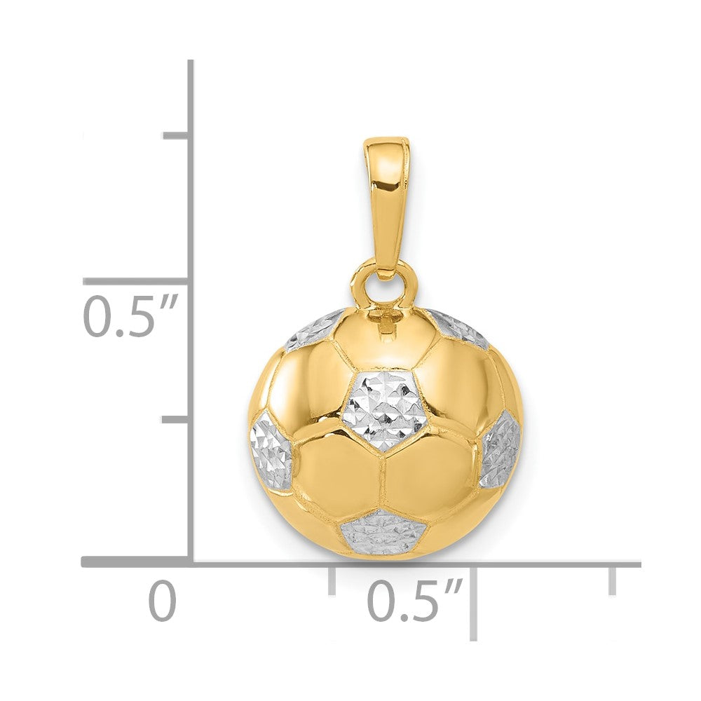 14K Yellow Gold and Rhodium Diamond-cut Domed Soccer Ball Pendant