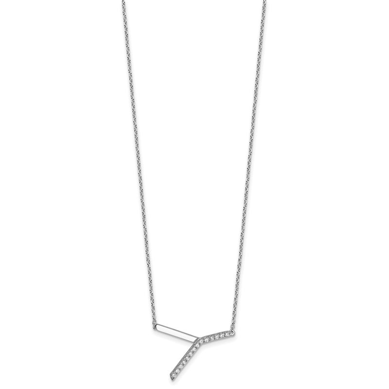 14K White Gold Sideways Diamond Initial Y 18 Inch Necklace