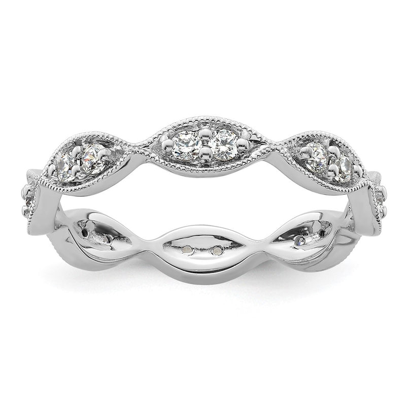 14K White Gold Polished Size 8.5 Vintage Pave 1/2 carat Diamond Complete Eternity Wedding Band Ring