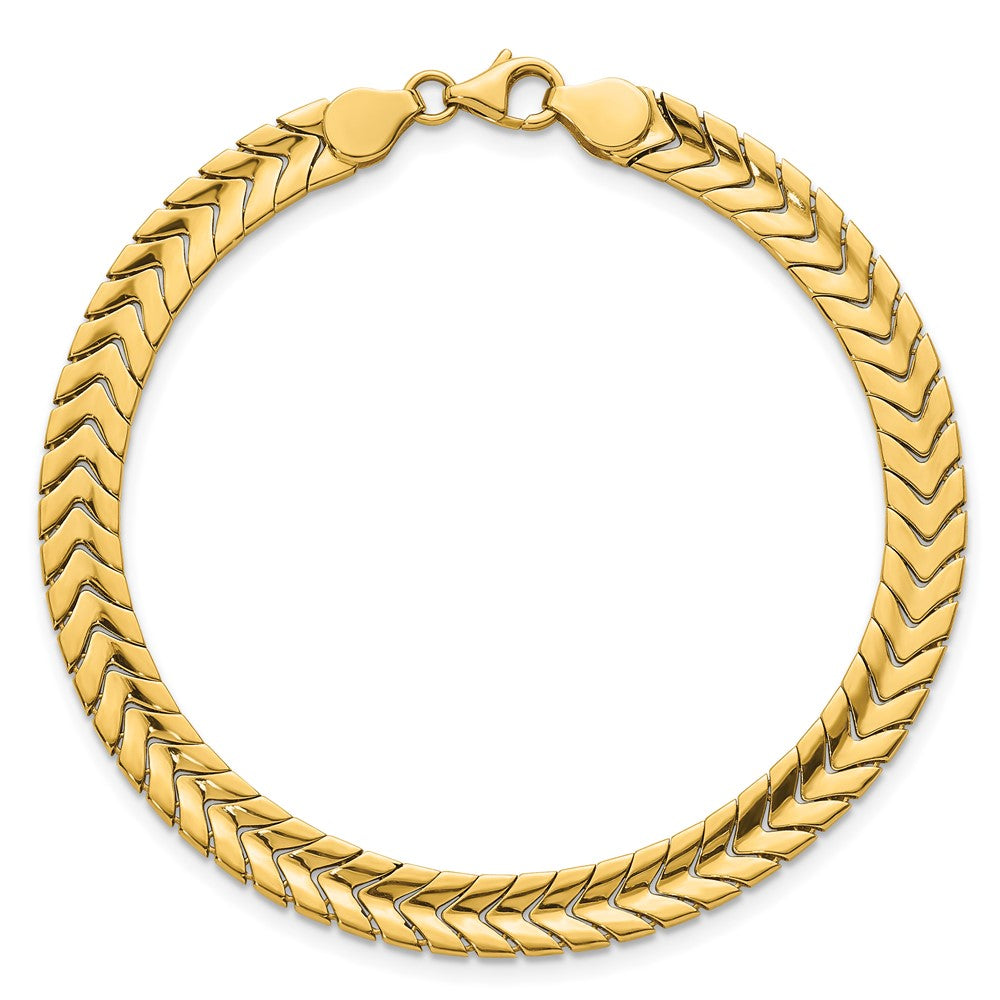 14K Yellow Gold Polished 5.6mm Fancy Chevron Link 7.5 Inch Bracelet