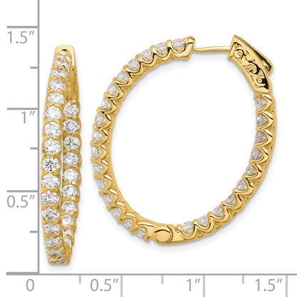 14K Yellow Gold 3.1 carat Diamond In/Out Oval Hoop w/Safety Clasp Earrings