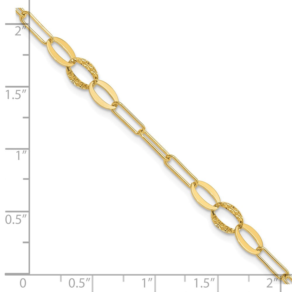 14K Yellow Gold Diamond-cut Oval and Paperclip Link 7.25 Inch Bracelet