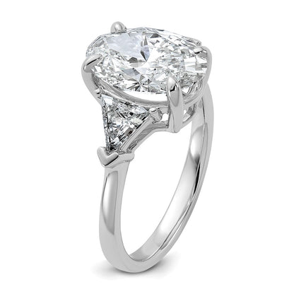 14K White Gold 4 1/8 carat Certified Lab Grown Diamond VS+ F+ Complete Oval and Trillion Three Stone Engagement Ring