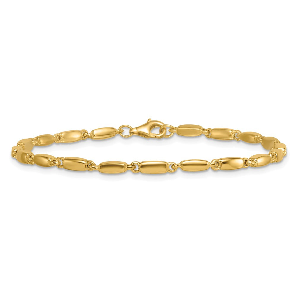 14K Yellow Gold Polished 3mm Fancy Bar Link 7.5 Inch Bracelet
