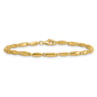 14K Yellow Gold Polished 3mm Fancy Bar Link 7.5 Inch Bracelet